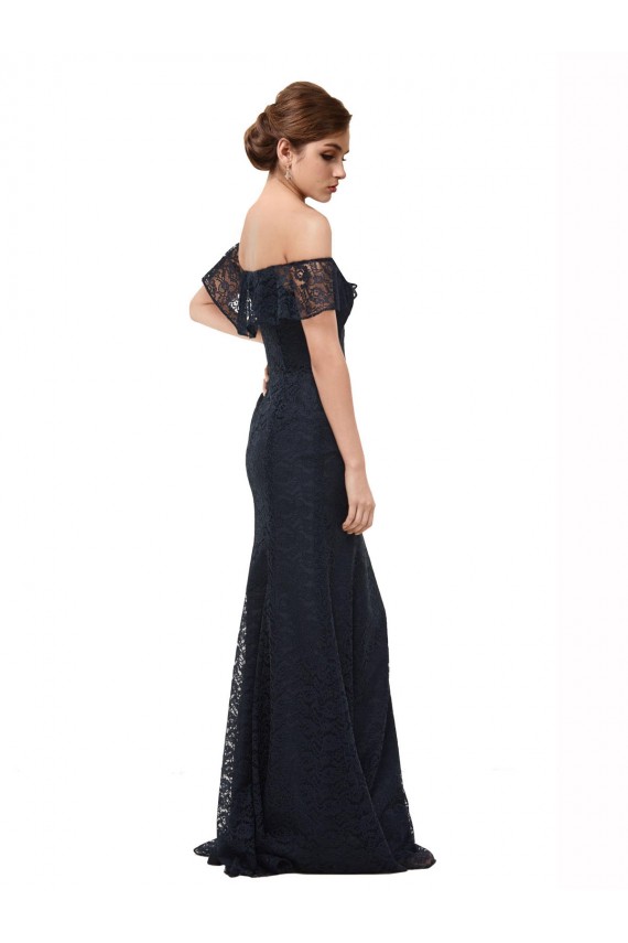 Azul marina oscuro Sirena Hombros Descubiertos Encaje Largo Vestidos de dama de honor / Vestidos de fiesta Asequibles