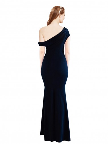 Azul marina oscuro Sirena Un Hombre Crepé Elástico Largo Formales Vestidos de dama de honor / Vestidos de fiesta