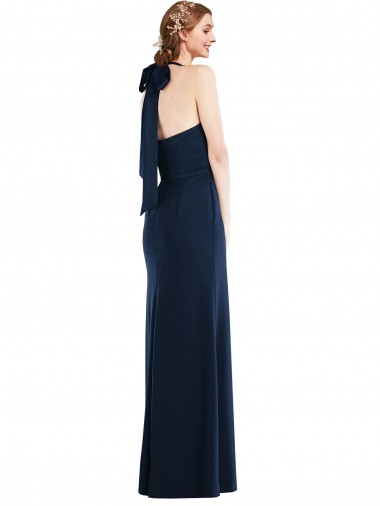 Azul marina oscuro Trompeta Cuello Alto Crepé Elástico Largo Vestidos de dama de honor / Vestidos de fiesta