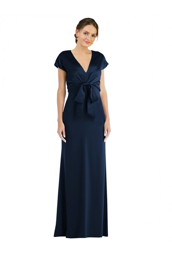Azul marina oscuro Trompeta Hombros Descubiertos Crepé Elástico Largo Formales Vestidos de dama de honor / Vestidos de fiesta Asequibles