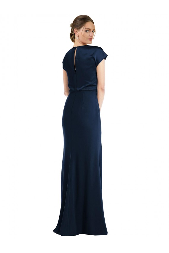 Azul marina oscuro Trompeta Hombros Descubiertos Crepé Elástico Largo Formales Vestidos de dama de honor / Vestidos de fiesta Asequibles