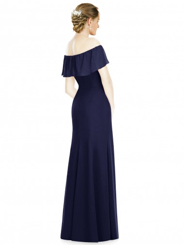 Azul marina oscuro Trompeta Hombros Descubiertos Gasa Largo Vestidos de dama de honor