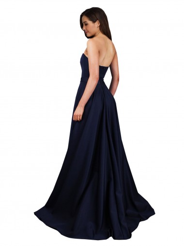 Azul marina oscuro línea A Cuello Alto Crepé Elástico Largo Formales Vestidos de dama de honor / Vestidos de fiesta