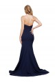 Azul marina oscuro línea A Cuello de Corazón Barrer tren Crepé Elástico Largo Formales Vestidos de dama de honor / Vestidos de fiesta Asequibles