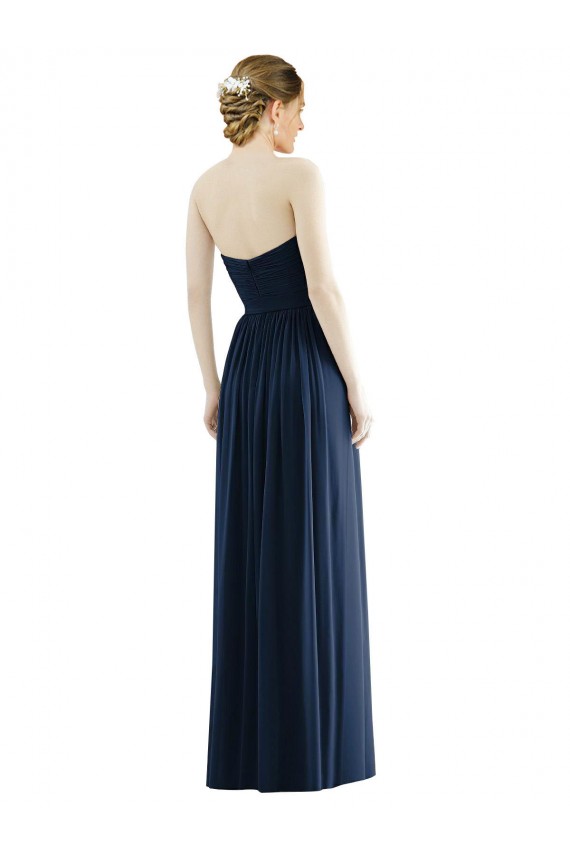 Azul marina oscuro línea A Cuello de Corazón Sin tirantes Gasa Largo Formales Vestidos de dama de honor / Vestidos de noche Asequibles