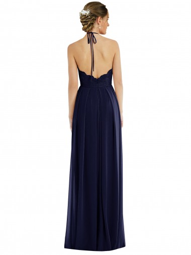 Azul marina oscuro línea A Halter Gasa Largo Vestidos de dama de honor