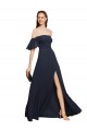 Azul marina oscuro línea A Hombros Descubiertos Gasa Largo Vestidos de dama de honor / Vestidos de fiesta Asequibles