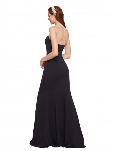 Azul marina oscuro línea A Sin tirantes Crepé Elástico Largo Formales Vestidos de dama de honor / Vestidos de fiesta