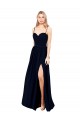 Azul marina oscuro línea A Tirantes espagueti Gasa Largo Formales Vestidos de dama de honor / Vestidos de noche Asequibles