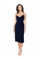 Azul marina oscuro línea A Tirantes espagueti Midi Satén sedoso Corto Formales Vestidos de dama de honor / Vestidos de fiesta / Vestidos de cóctel Asequibles