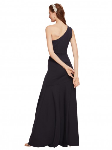 Azul marina oscuro línea A Un Hombre Crepé Elástico Largo Formales Vestidos de dama de honor / Vestidos de fiesta