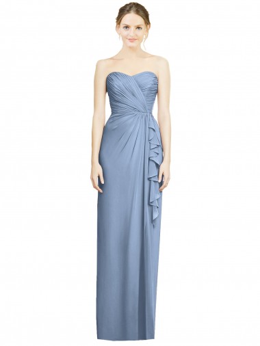 Azul polvoriento Cubierta Cuello de Corazón Sin tirantes Gasa Largo Vestidos de dama de honor Asequibles