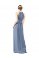 Azul polvoriento Cubierta Halter Cuello Alto Gasa Largo Vestidos de dama de honor Asequibles