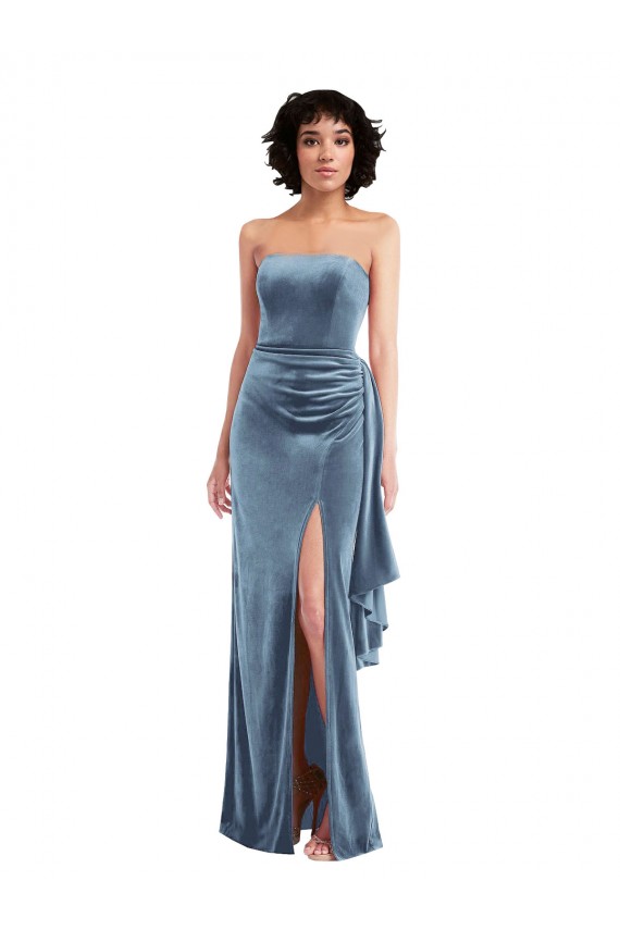 Azul polvoriento Cubierta Sin tirantes Terciopelo Elástico Largo Formales Vestidos de dama de honor / Vestidos de fiesta Asequibles
