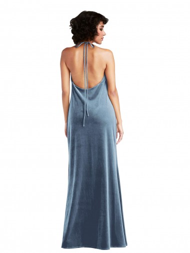 Azul polvoriento Cubierta Terciopelo Elástico Largo Vestidos de dama de honor / Vestidos de fiesta