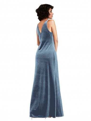 Azul polvoriento Cubierta Terciopelo Elástico Largo Vestidos de dama de honor / Vestidos de fiesta