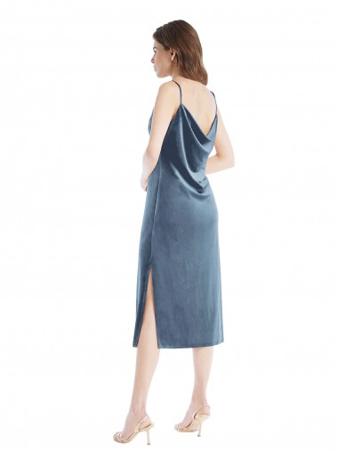 Azul polvoriento Cubierta Un Hombre Terciopelo Elástico Largo Vestidos de dama de honor / Vestidos de fiesta