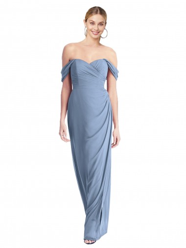 Azul polvoriento Sirena Hombros Descubiertos Gasa Largo Vestidos de dama de honor Asequibles