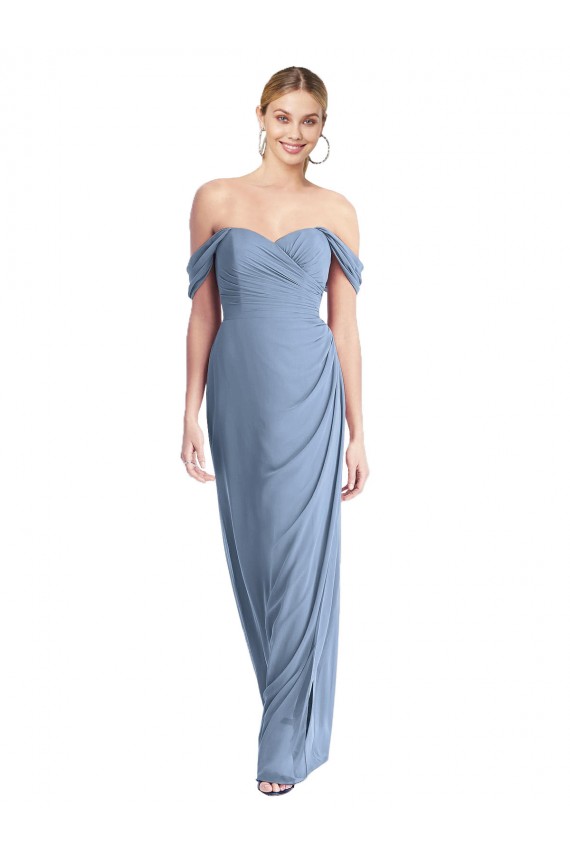 Azul polvoriento Sirena Hombros Descubiertos Gasa Largo Vestidos de dama de honor Asequibles