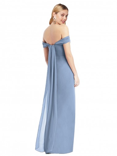Azul polvoriento Sirena Hombros Descubiertos Gasa Largo Vestidos de dama de honor