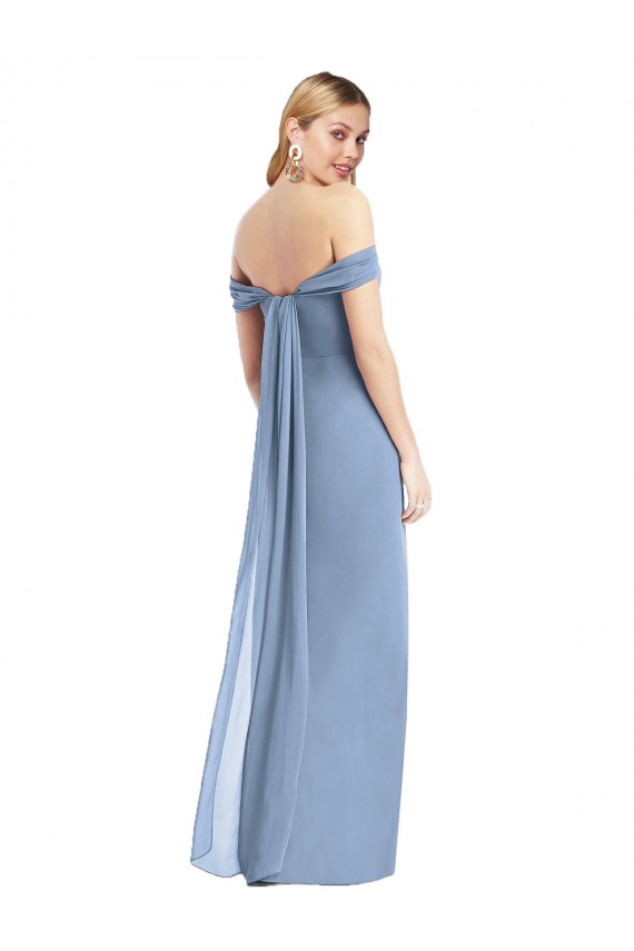 Azul polvoriento Sirena Hombros Descubiertos Gasa Largo Vestidos de dama de honor Asequibles