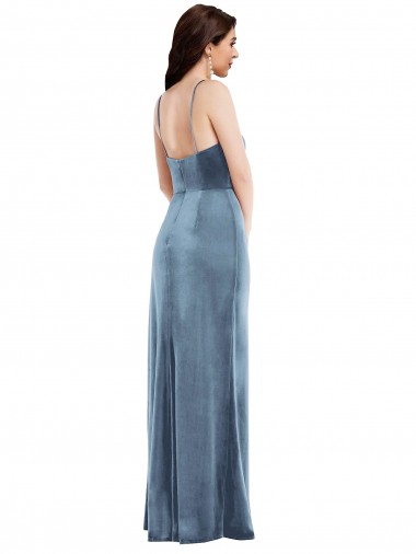 Azul polvoriento Trompeta Tirantes espagueti Terciopelo Elástico Largo Formales Vestidos de dama de honor / Vestidos de fiesta