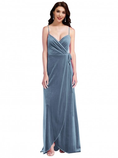Azul polvoriento línea A Cuello de Corazón Terciopelo Elástico Largo Vestidos de dama de honor / Vestidos de fiesta Asequibles
