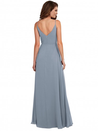 Azul polvoriento línea A Gasa Largo Vestidos de dama de honor