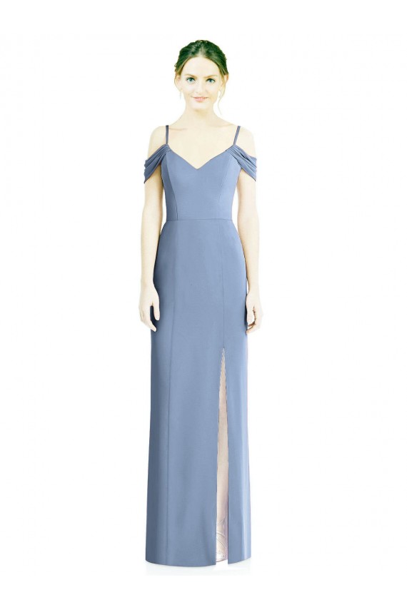 Azul polvoriento línea A Hombros Descubiertos Gasa Largo Formales Vestidos de dama de honor / Vestidos de noche Asequibles