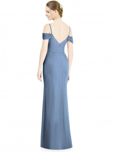 Azul polvoriento línea A Hombros Descubiertos Gasa Largo Formales Vestidos de dama de honor / Vestidos de noche