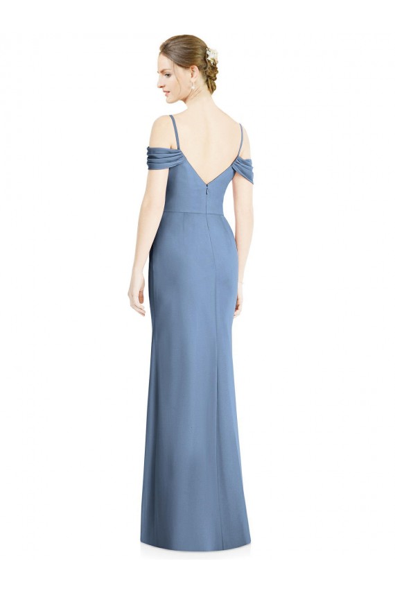 Azul polvoriento línea A Hombros Descubiertos Gasa Largo Formales Vestidos de dama de honor / Vestidos de noche Asequibles