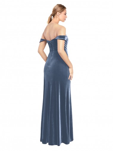 Azul polvoriento línea A Hombros Descubiertos Sin tirantes Terciopelo Elástico Largo Vestidos de dama de honor / Vestidos de fiesta