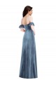 Azul polvoriento línea A Hombros Descubiertos Terciopelo Elástico Largo Vestidos de dama de honor / Vestidos de fiesta Asequibles