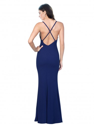 Azul real Cubierta Cuello en V Crepé Elástico Largo Formales Vestidos de dama de honor / Vestidos de fiesta