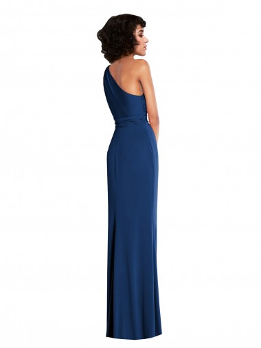Azul real Cubierta Un Hombre Spandex Largo Vestidos de dama de honor / Vestidos de fiesta