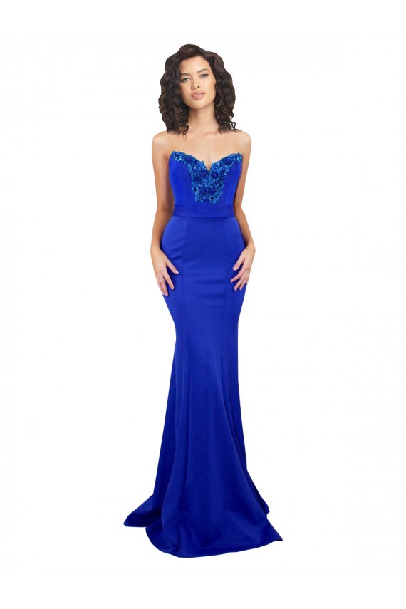Azul real Sirena Cuello Alto Crepé Elástico Largo Formales Vestidos de dama de honor / Vestidos de fiesta Asequibles