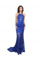 Azul real Sirena Cuello Alto Encaje Largo Vestidos de dama de honor / Vestidos de fiesta Asequibles