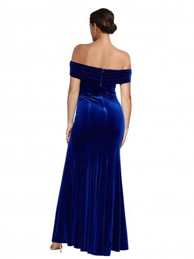 Azul real Sirena Hombros Descubiertos Terciopelo Elástico Largo Formales Vestidos de dama de honor / Vestidos de fiesta