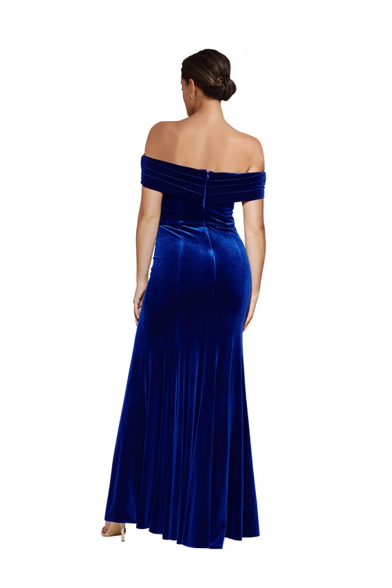 Azul real Sirena Hombros Descubiertos Terciopelo Elástico Largo Formales Vestidos de dama de honor / Vestidos de fiesta Asequibles
