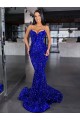 Azul real Sirena Tirantes espagueti Barrer tren Lentejuelas Terciopelo Largo Vestidos de fiesta Asequibles