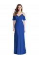 Azul real Trompeta Tirantes espagueti Cuello en V Gasa Largo Vestidos de dama de honor Asequibles