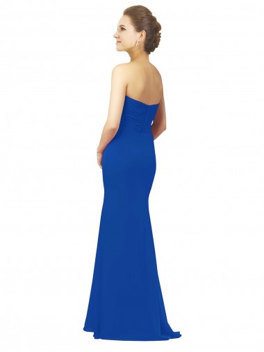 Azul real línea A Cuello de Corazón Gasa Largo Vestidos de dama de honor