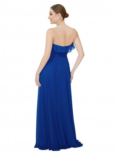 Azul real línea A Cuello de Corazón Sin tirantes Gasa Largo Vestidos de dama de honor