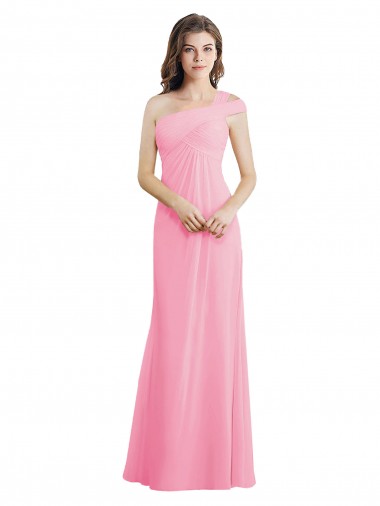 Barely rosa línea A Un Hombre Gasa Largo Vestidos de dama de honor Asequibles