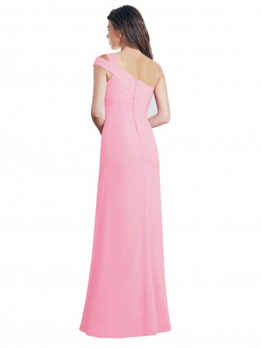 Barely rosa línea A Un Hombre Gasa Largo Vestidos de dama de honor
