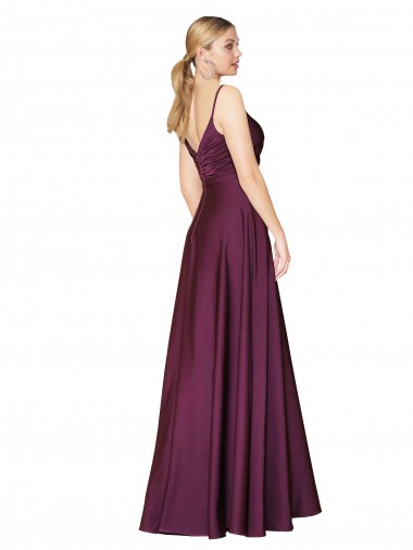 Baya silvestre línea A Tirantes espagueti Crepé Elástico Largo Formales Vestidos de dama de honor / Vestidos de fiesta