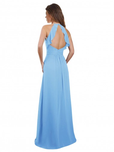 Bígaro línea A Halter Gasa Largo Vestidos de dama de honor