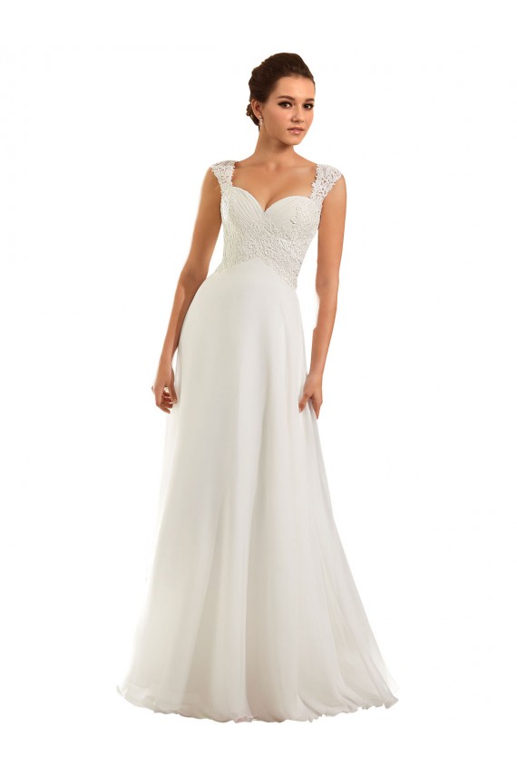 Blanco Cubierta Cuello de Corazón Cola capilla Gasa Encaje Vestidos de novia Asequibles
