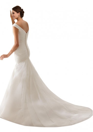 Blanco Cubierta Hombros Descubiertos Cola capilla Tul Vestidos de novia