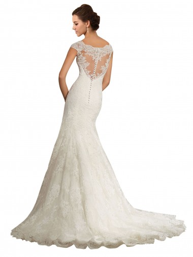 Blanco Sirena Barco Cola capilla Encaje Vestidos de novia